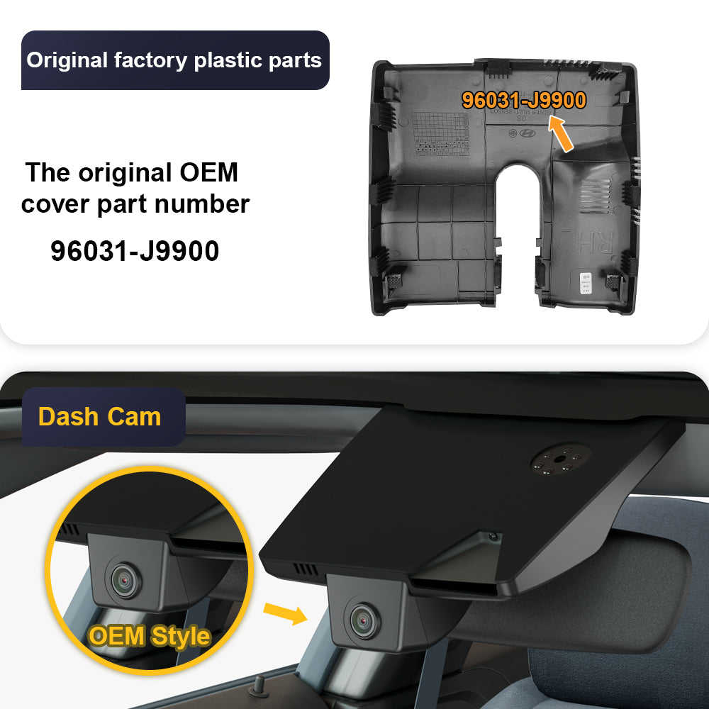 FITCAMX Dash Cam for Hyundai Kona, N, Electric, 2019-2020 (Right Hand Drive vehicle) (Rear Mirror Cover part number 96031-J9900)