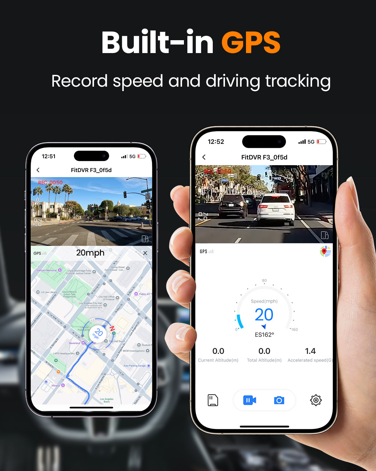 FitDVR 4K 3 Channel Dash Cam, 2160P+1080P+1080P Front and Rear Inside Car Camera with 64GB Card, WiFi Built-in GPS, 3“ IPS Screen, IR Night Vision (F3)