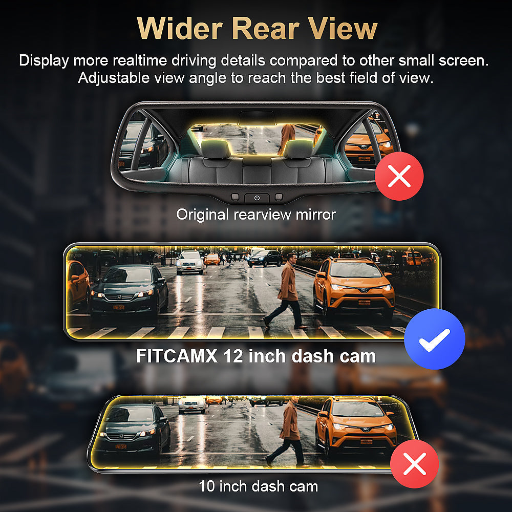 Fitcamx 12" LCD WiFi Mirror Dash Cam