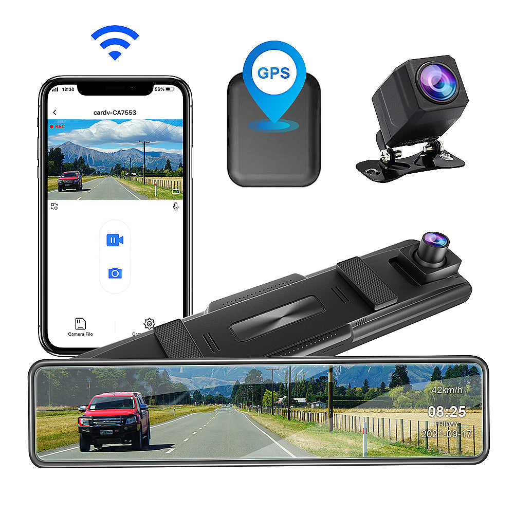 Fitcamx 12" LCD WiFi Mirror Dash Cam