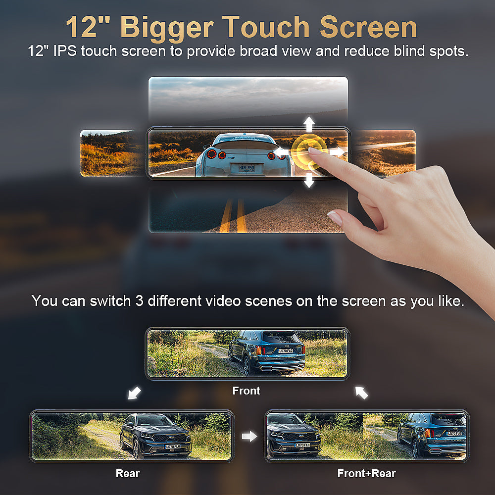 Fitcamx 12" LCD WiFi Mirror Dash Cam